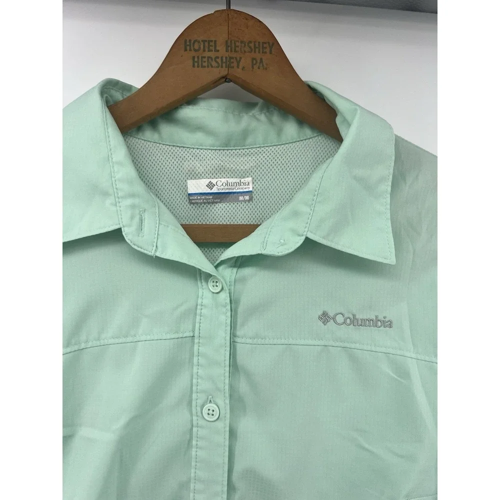 Columbia Womens Medium S/S Shirt Quick Dry Fishing Hiking Aqua Seafoam - Picture 2 of 6